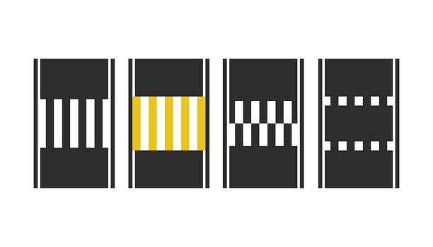 Horizontal road markings, pedestrian crossing illustration. Traffic laws, roadway signs top view. vector