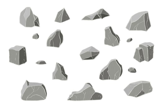 Gray stone set. Different rock blocks. vector