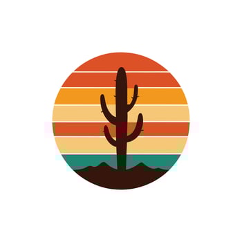 Retro Desert Cactus Silhouette Illustration for T-Shirt Design vector