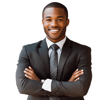 Smiling black businessman on transparent background png