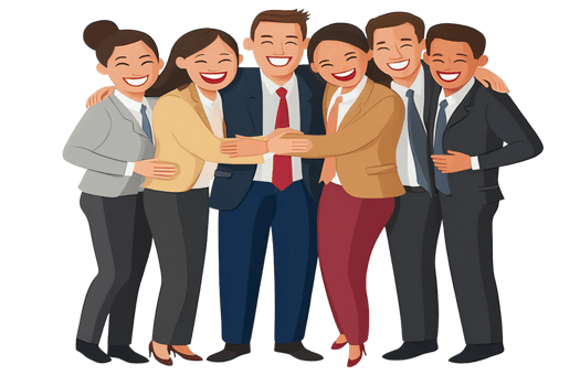 Happy business team group hug illustration on transparent background png