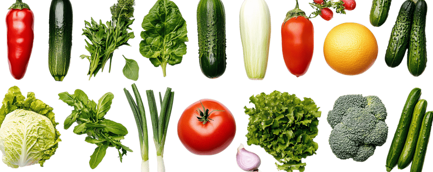 Fresh vegetables and fruits on transparent background png