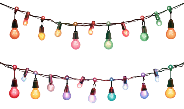 Colorful string lights bulbs on transparent background png