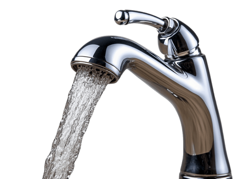 Realistic Metal Faucet with Water Stream on Transparent Background png