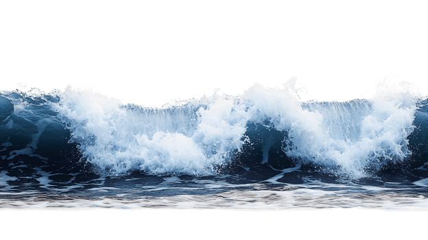 Blue Ocean Water Wave Breaking on Transparent Background png