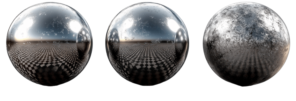 Metallic spheres reflection set on transparent background png