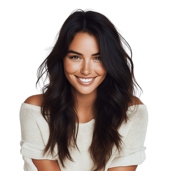Smiling woman with long brown hair on transparent background png