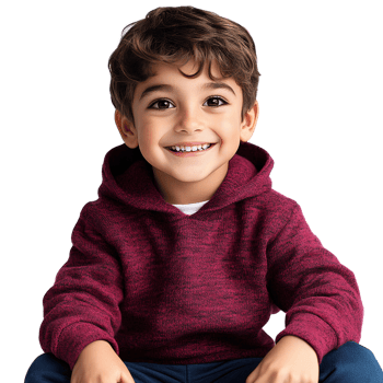 Smiling boy in maroon hoodie on transparent background png