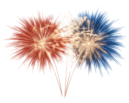 Red and blue fireworks burst on transparent background png