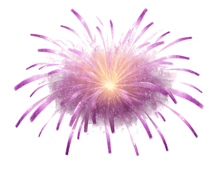 Purple glitter fireworks explosion on transparent background png