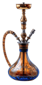 Ornate glass hookah with copper and gold accents on transparent background png