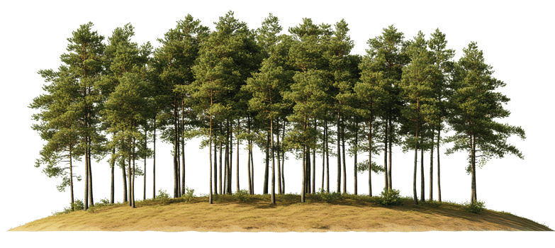 Pine trees on hill, green coniferous forest on transparent background png