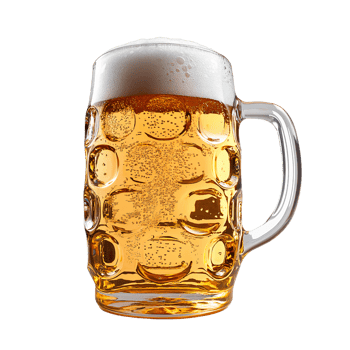 Glass beer stein with frothy lager on transparent background png