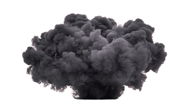 Dark gray smoke plume on transparent background png