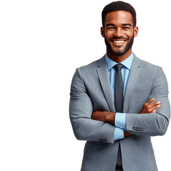 Smiling businessman in gray suit on transparent background png