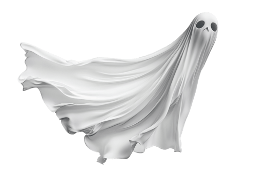 Ghost figure in flowing white sheet on transparent background png