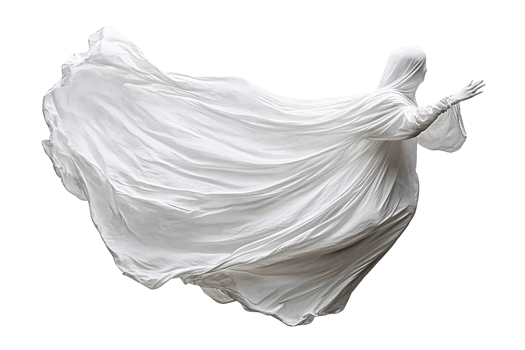 White draped figure in motion on transparent background png