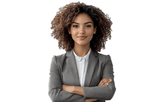 Confident businesswoman with curly hair on transparent background png