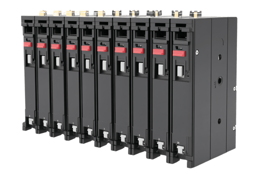 Black molded case circuit breakers on transparent background png