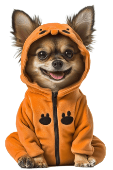 Cute chihuahua in orange hoodie on transparent background png
