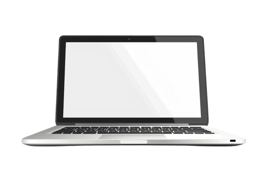 Silver laptop computer mockup with blank screen on transparent background png