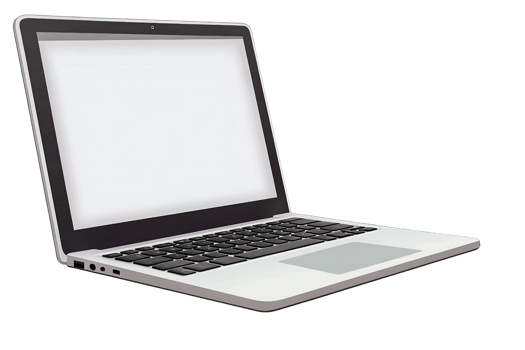 Silver laptop computer with blank screen on transparent background png