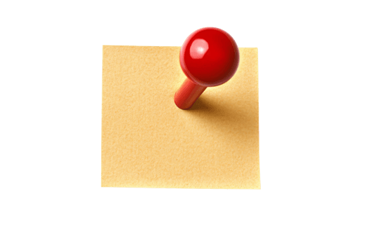 Red push pin on beige note paper on transparent background png