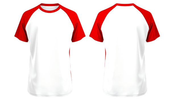 Stylish Red and White Raglan T-Shirt Mockup Front and Back Views for Design Inspiration and Branding png