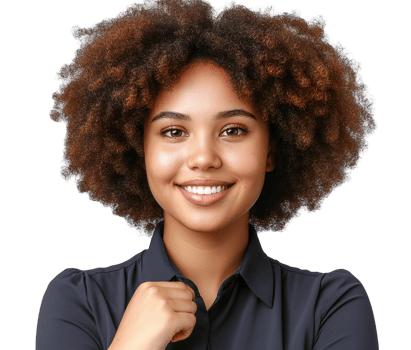 Smiling woman with afro hair on transparent background png