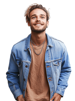 Smiling man in denim jacket on transparent background png