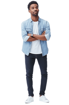 Man in denim shirt and jeans on transparent background png
