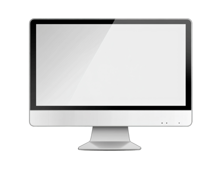 Modern silver desktop computer monitor with blank screen on transparent background png