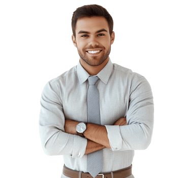 Smiling businessman with arms crossed on transparent background png