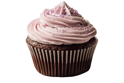 Pink frosting cupcake with sprinkles on transparent background png