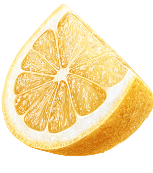 Lemon slice segment on transparent background, juicy citrus fruit illustration png