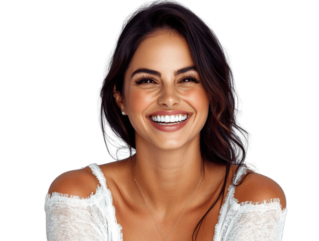 Friendly Woman with Long Brown Hair and Charming Expression png