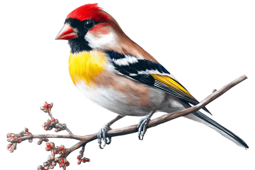 Colorful bird on branch on transparent background png