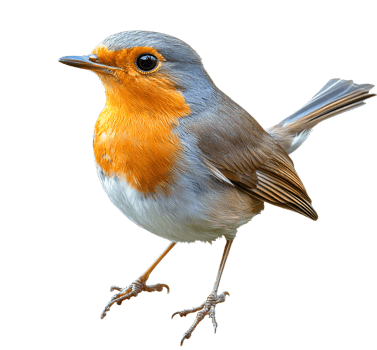 European robin bird on transparent background png