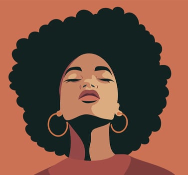 portrait flat style, woman girl looking up, dark skin color, afro hairstyle, afro-american. concept of movement for gender equality and women's empowerment vector