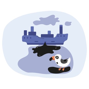 Environmental impact of oil spills on marine life in coastal waters vector