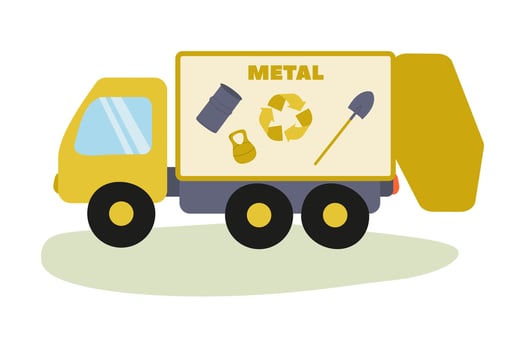 Recycling truck collecting metal materials in urban setting vector
