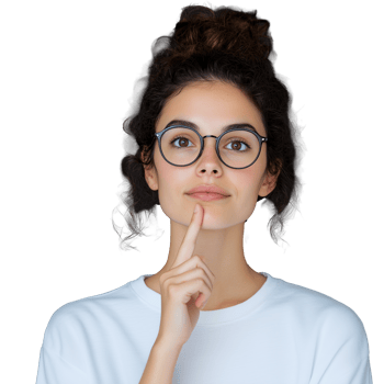 Thoughtful young woman with glasses on transparent background png