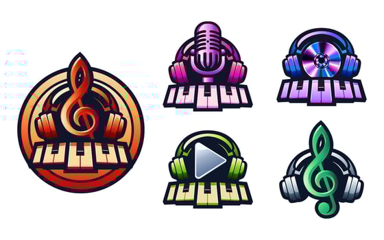 Colorful Music-Themed Icons with Piano Keys vector