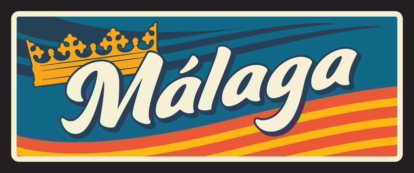 Spain Malaga spanish city retro travel plate vector