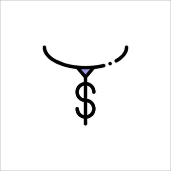 A purple and black icon of a necklace with a dollar sign vector