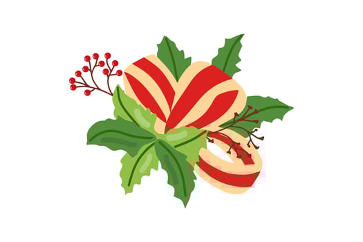 Christmas holly leaves with berries and striped ribbon illustration vector