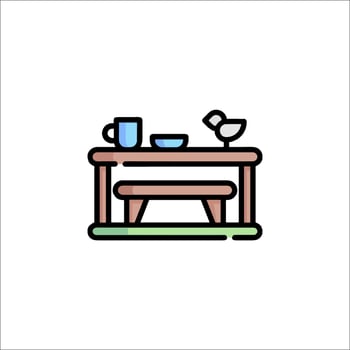A table with a cup and a plate on it vector