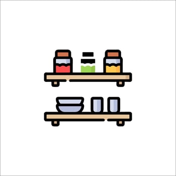 Shelves with jars and other items on them vector