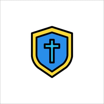 A cross on a shield with a blue and yellow background vector