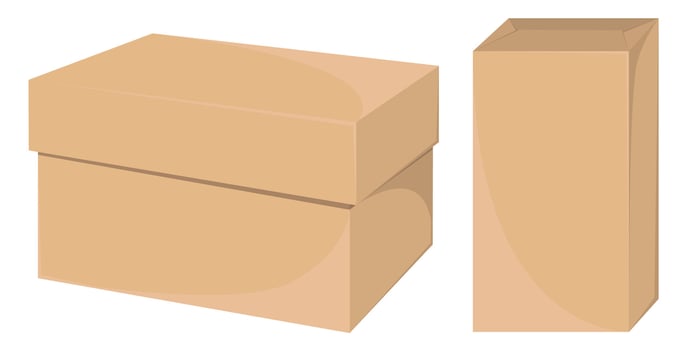 Decent illustrations of delivery cardboard boxes, showcasing front and side perspectives of realistic craft packages. vector